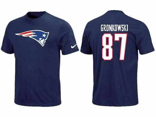 Nike New England Patriots #87 Rob Gronkowski Name & Number NFL T-Shirt - Navy Blue